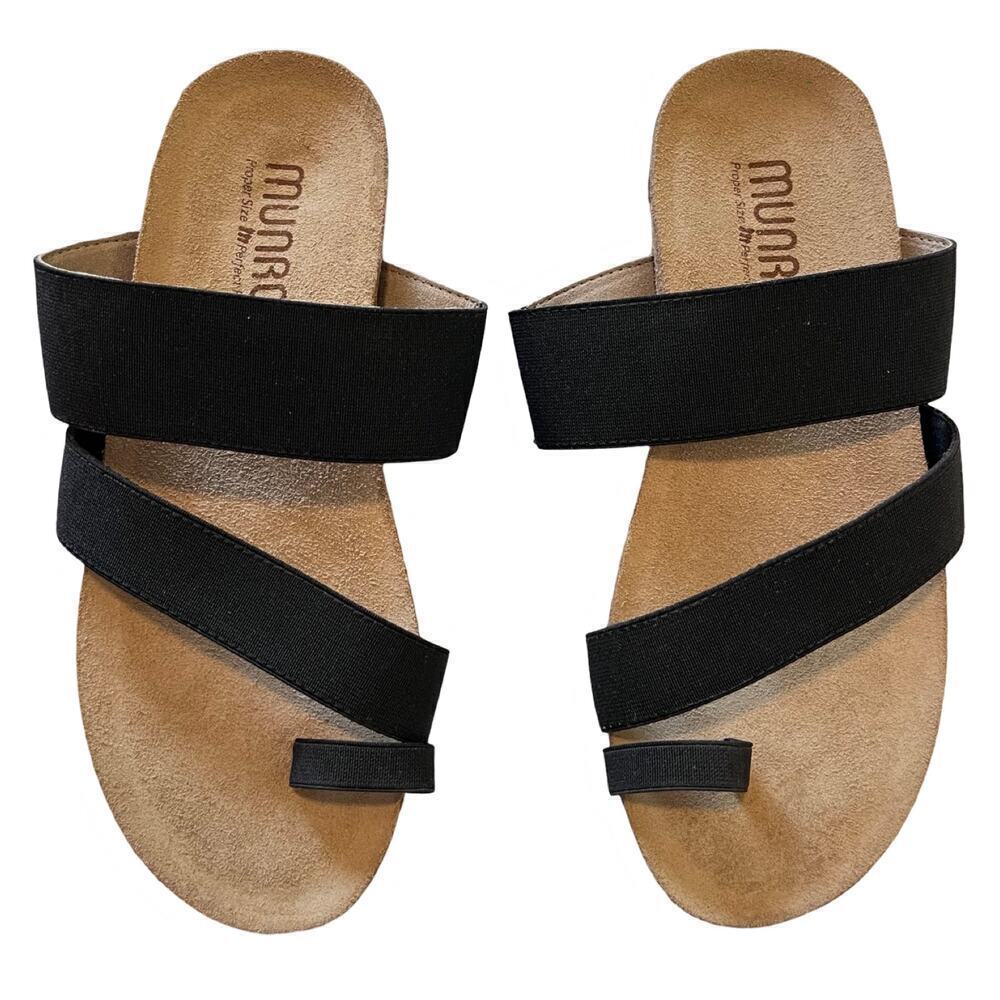 Munro Aries Slip On Sandal Size 6 Black Fabric Strappy New
